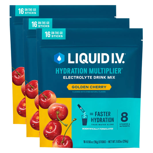 Liquid I.V.® Hydration Multiplier - Golden Cherry | Electrolyte Powder Drink Mix | 3 Pack (48 Servings) - NutriGlobal