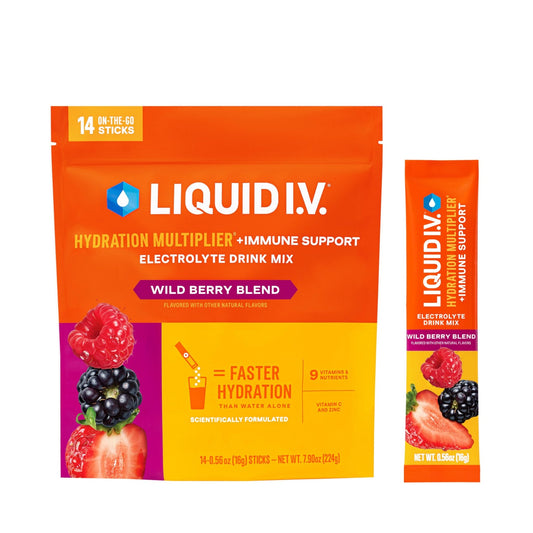 Liquid I.V.® Hydration Multiplier +Immune Support - Wild Berry Blend | Electrolyte Powder Drink Mix | 1 Pack (14 Servings) - NutriGlobal