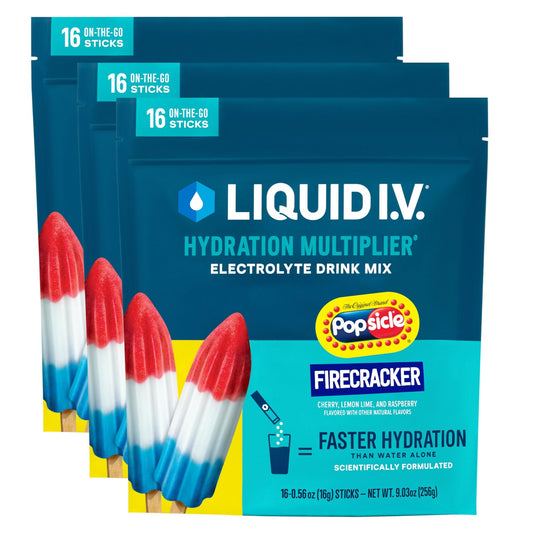 Liquid I.V.® Hydration Multiplier - Popsicle Firecracker | Electrolyte Powder Drink Mix | 3 Pack (48 Servings) - NutriGlobal