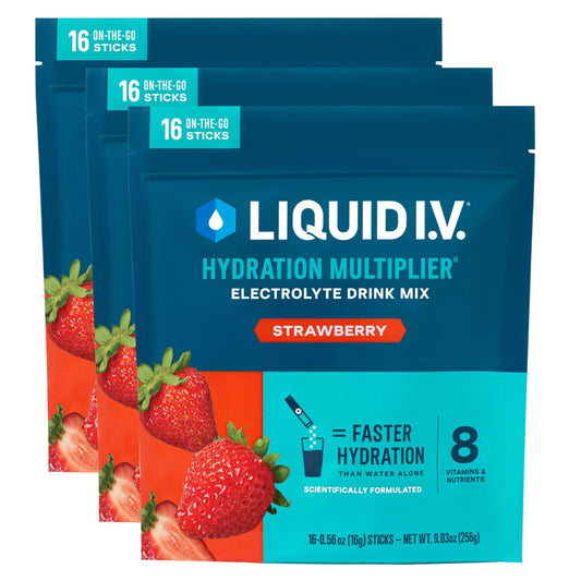 Liquid I.V.® Hydration Multiplier - Strawberry | Electrolyte Powder Drink Mix | 3 Pack (48 Servings) - NutriGlobal
