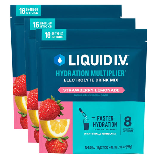 Liquid I.V.® Hydration Multiplier - Strawberry Lemonade | Electrolyte Powder Drink Mix | 3 Pack (48 Servings) - NutriGlobal