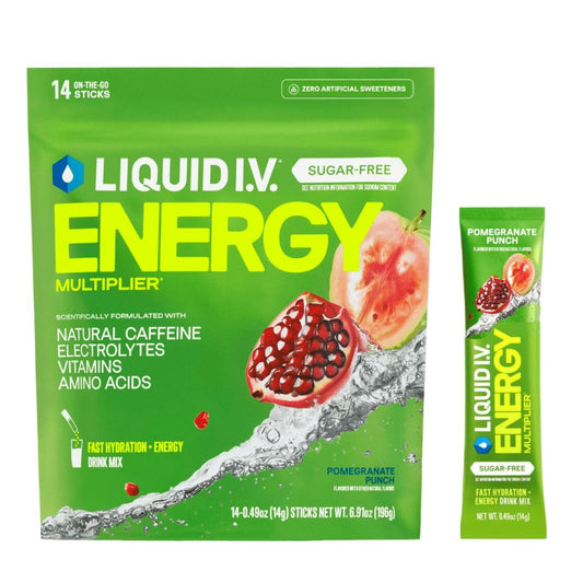 Liquid I.V.® Hydration Multiplier Sugar Free + Energy - Pomegranate Punch | Electrolyte Powder Drink Mix | 1 Pack (14 Servings) - NutriGlobal