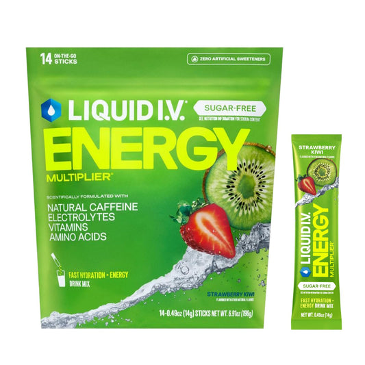 Liquid I.V.® Hydration Multiplier Sugar Free + Energy - Strawberry Kiwi | Electrolyte Powder Drink Mix | 1 Pack (14 Servings) - NutriGlobal