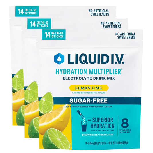 Liquid I.V.® Hydration Multiplier® Sugar-Free - Lemon Lime - Hydration Powder Packets | Electrolyte Powder Drink Mix | Convenient Single-Serving Sticks | Non-GMO | 14 Servings (Pack of 3) - NutriGlobal