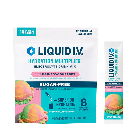 Liquid I.V.® Hydration Multiplier Sugar-Free - Rainbow Sherbet | Electrolyte Powder Drink Mix | 1 Pack (14 Servings) - NutriGlobal