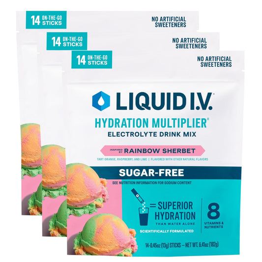 Liquid I.V.® Hydration Multiplier Sugar-Free - Rainbow Sherbet | Electrolyte Powder Drink Mix | 3 Pack (42 Servings) - NutriGlobal