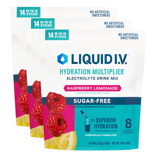 Liquid I.V.® Hydration Multiplier® Sugar-Free - Raspberry Lemonade | Electrolyte Powder Drink Mix | 3 Pack (42 Servings) - NutriGlobal