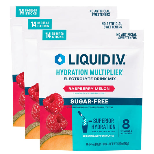 Liquid I.V.® Hydration Multiplier Sugar-Free - Raspberry Melon | Electrolyte Powder Drink Mix | 3 Pack (42 Servings) - NutriGlobal