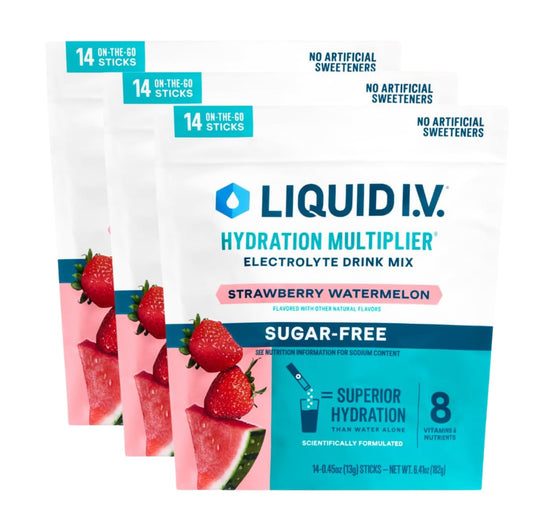 Liquid I.V.® Hydration Multiplier Sugar Free – Strawberry Watermelon | Electrolyte Powder Drink Mix | 3 Pack (42 Servings) - NutriGlobal