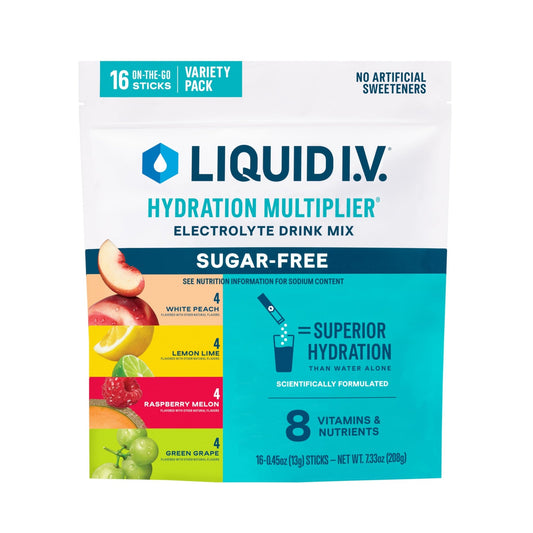 Liquid I.V.® Hydration Multiplier Sugar-Free Variety Pack - Raspberry Melon, Lemon Lime, White Peach, Green Grape (Variety Pack) - NutriGlobal