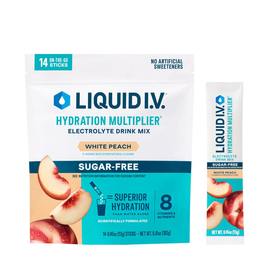 Liquid I.V.® Hydration Multiplier Sugar-Free - White Peach | Electrolyte Powder Drink Mix | 1 Pack (14 Servings) - NutriGlobal