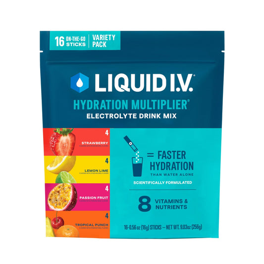 Liquid I.V.® Hydration Multiplier - Variety Pack - Lemon Lime, Passion Fruit, Strawberry, Tropical Punch | Electrolyte Powder Drink Mix | 1 Pack (16 Servings) - NutriGlobal