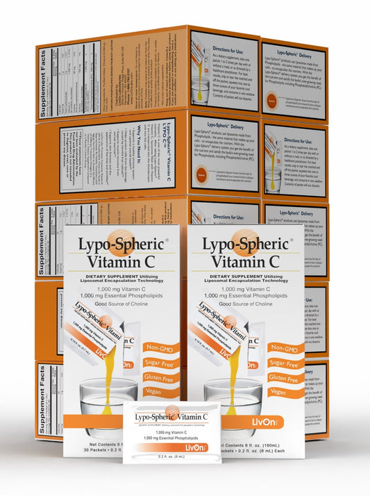 LivOn Laboratories - Lypo–Spheric Vitamin C – 1,000 mg Vitamin C & 1,000 mg Essential Phospholipids Per Packet – Liposome Encapsulated for Improved Absorption – Non–GMO - 12 Pack (360 Count) - NutriGlobal