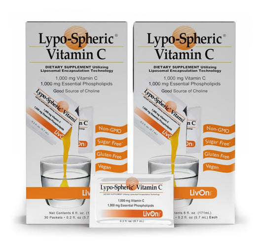 LivOn Laboratories - Lypo–Spheric Vitamin C – 1,000 mg Vitamin C & 1,000 mg Essential Phospholipids Per Packet – Liposome Encapsulated for Improved Absorption – Non–GMO - 2 Pack (60 Count) - NutriGlobal