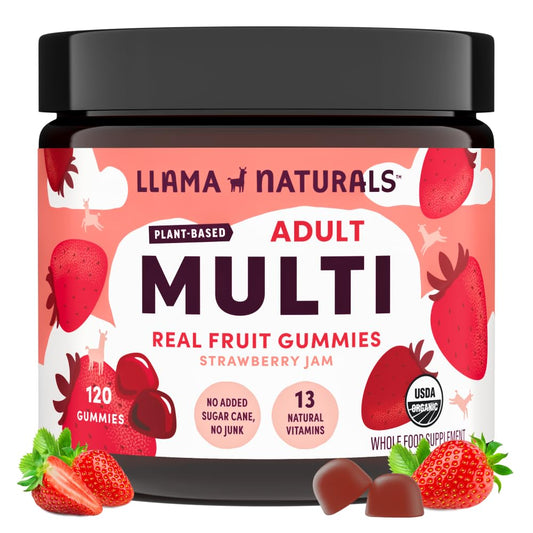 Llama Naturals Multivitamin for Women & Men, Vegan, Organic Gummies with Vitamin D, C & K, Adults Real Fruit Gummy Vitamins - NutriGlobal