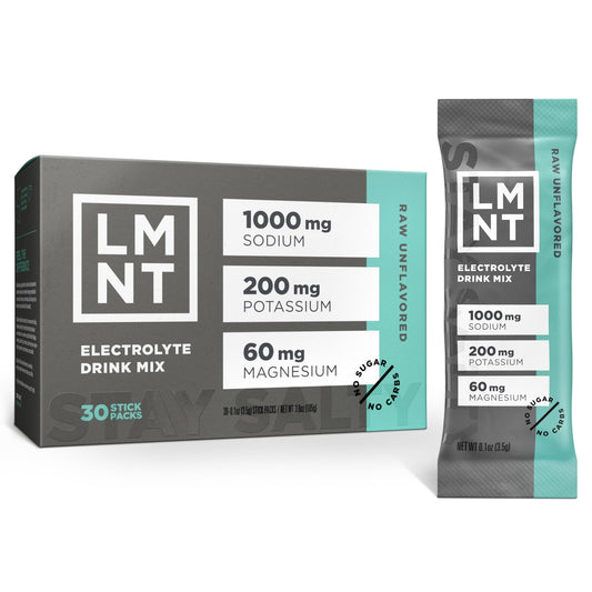 LMNT Zero Sugar Electrolytes - Raw Unflavored Salt | Drink Mix | 30-Count - NutriGlobal