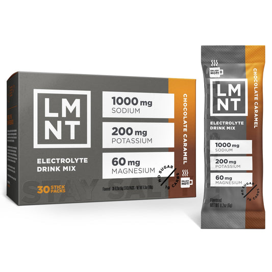 LMNT Zero Sugar Hot Chocolate or Coffee Mixer - Chocolate Caramel Salt | Drink Mix | 30-Count - NutriGlobal
