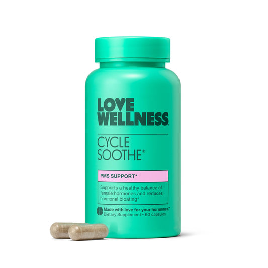 Love Wellness Cycle Soothe Supplement | Promotes a Happy Mood | Helps with PMS Hormones, Stress Relief, & Improves Mood | 60 Capsules - NutriGlobal