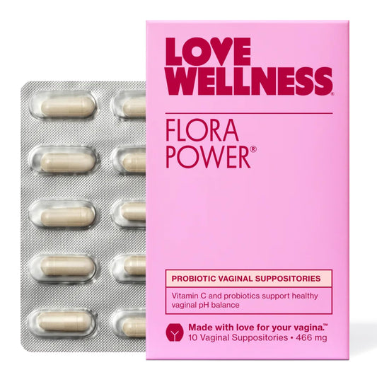 Love Wellness Flora Power | Vaginal Probiotic Suppositories with Vitamin C | Supports pH Balance & Vaginal Health | Fragrance-Free, Non-GMO & Paraben-Free | 10 Count - NutriGlobal