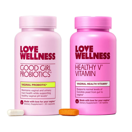 Love Wellness Good Girl Probiotics and Healthy V Vitamin | Womens Wellness Duo | Womens Probiotics Supplements for pH Balance and Vaginal Health - NutriGlobal