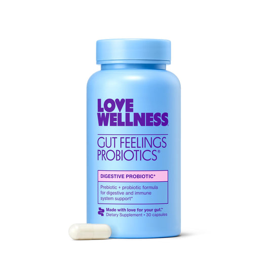 Love Wellness Gut Feelings Probiotic | Gut Health for Women, Digestion Relief & Immune Support Supplement | Womens Probiotic for Gas Relief | 3 Billion CFU | Safe Prebiotic and Postbiotic | 30 Count - NutriGlobal