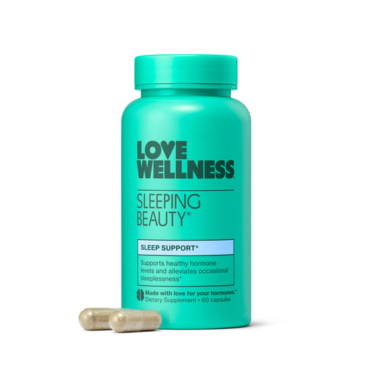 Love Wellness Sleeping Beauty | Sleep Support with Melatonin, Magnesium & L-Theanine | Promotes Restful Sleep, Relaxation & Calmness | Organic Valerian Root Powder & Lemon Balm | 60 Count - NutriGlobal