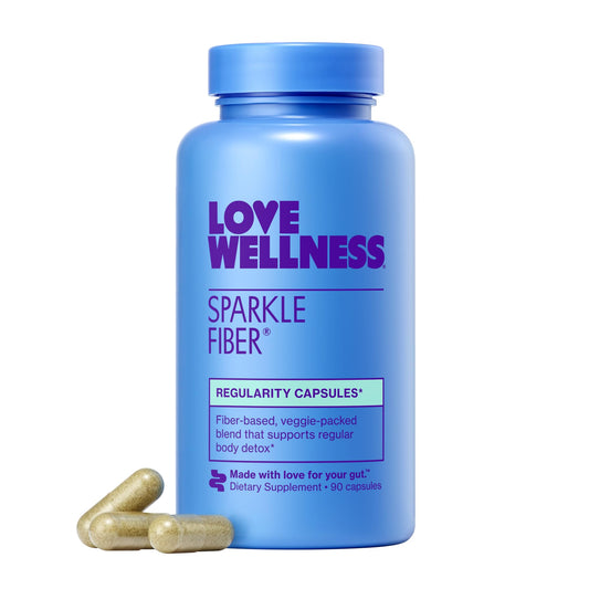 Love Wellness Sparkle Fiber | Fiber Supplement with Digestive Enzymes | Greens Superfood Powder & Psyllium Husk Powder | Promotes Gut Health for Women | Regularity & Bloating Relief | 90 Count - NutriGlobal