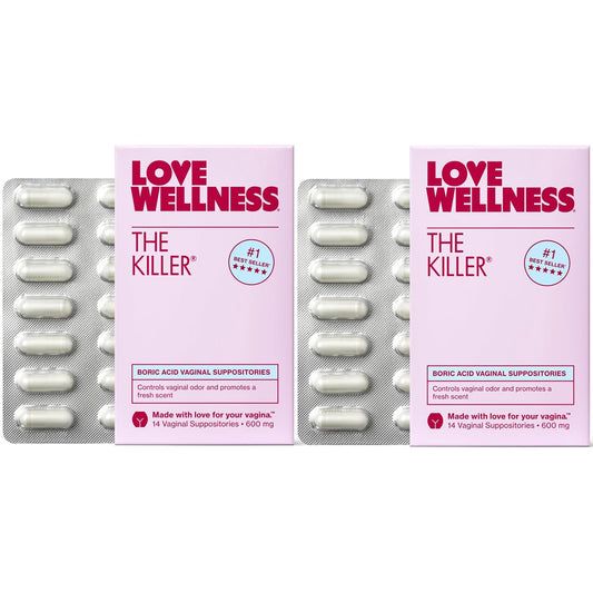 Love Wellness The Killer | 600mg Boric Acid Vaginal Suppositories | Balances pH & Supports Odor Control, a Healthy Vaginal Balance | Fast-Acting & Fragrance-Free | Gentle & Effective | 28 Ct - NutriGlobal