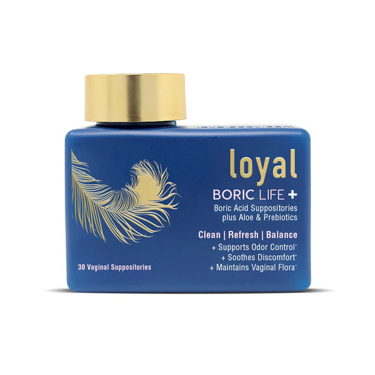 Loyal Boric Life Plus - Boric Acid Suppositories with Aloe & FOS - Supports Odor Control - Soothes Discomfort - Maintains Intimate Flora - Made in USA (30 Count) - NutriGlobal