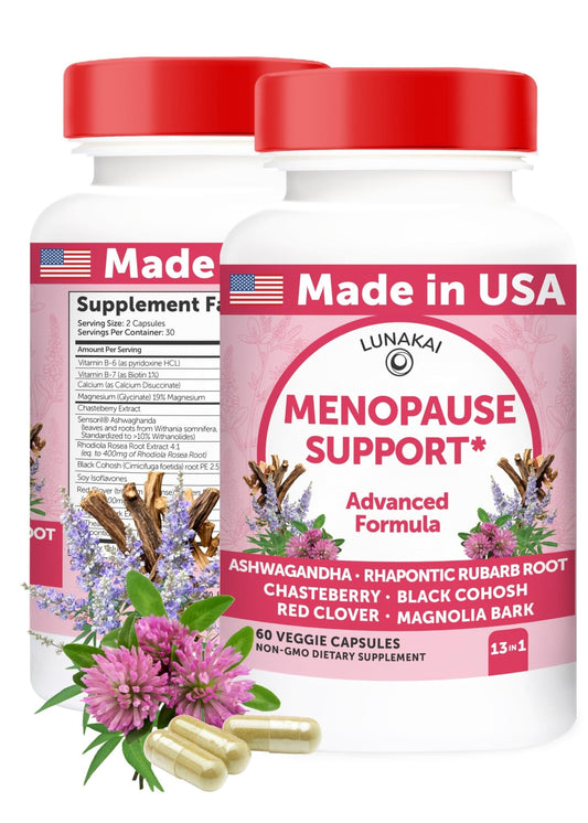 Lunakai USA Made Natural Menopause Supplements for Women – 13-in-1 Menopause Relief for Hot Flashes, Night Sweats, Sleep & Mood Support, 60ct - NutriGlobal