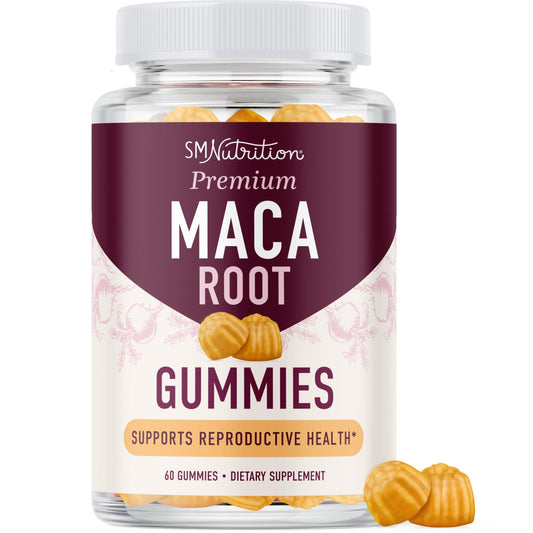 Maca Root Gummies with Natural Peach Flavor | Drive, Performance & Energy Support | Hormone Balance for Women and Men | Herbal Supplements 200MG Extra Strength | Vegetarian, Non-GMO | 60 Gummies - NutriGlobal