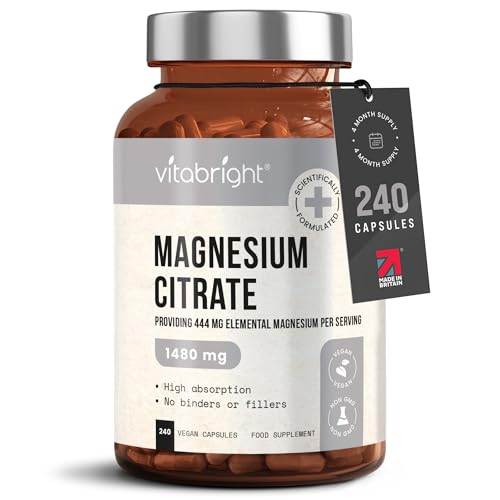 Magnesium Citrate - 1480mg High Strength - 240 Capsules (4 Month Supply) - Vegan - NutriGlobal