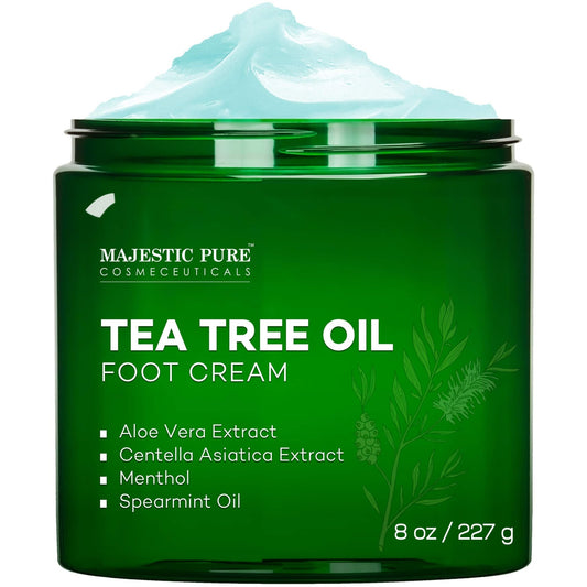 MAJESTIC PURE Athletes Foot Cream with Tea Tree Oil, Aloe & Spearmint - Hydrates - NutriGlobal