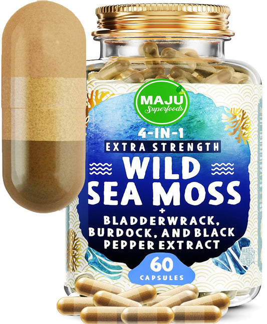 MAJU 4-in-1 Organic Sea Moss Capsules, Wild Chondrus Crispus, Seamoss - NutriGlobal