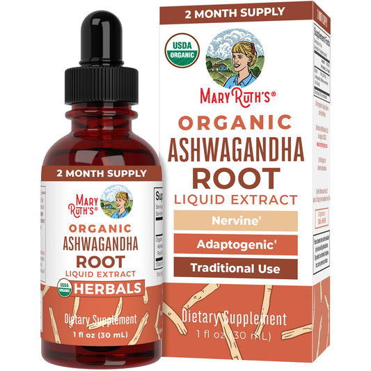 MaryRuth Organics Ashwagandha Root | USDA Organic Ashwagandha Liquid Drops | Stress Relief, Natural Calm, Relaxation and Mood Support Supplement | Adaptogenic | Nervine | Vegan | Non-GMO | 60 Servings - NutriGlobal