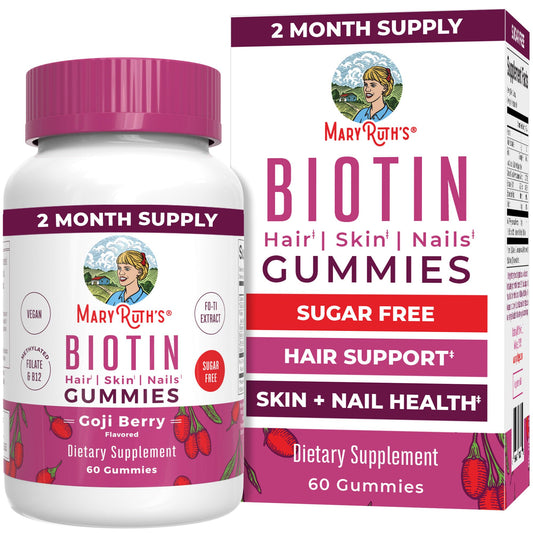 MaryRuth Organics Biotin Gummies | Sugar Free | Vegan | Non-GMO | 2,500 mcg Biotin Supplement | Hair Skin and Nails Vitamins | Hair Growth Vitamins | Hair Growth Supplement | 60 Count - NutriGlobal