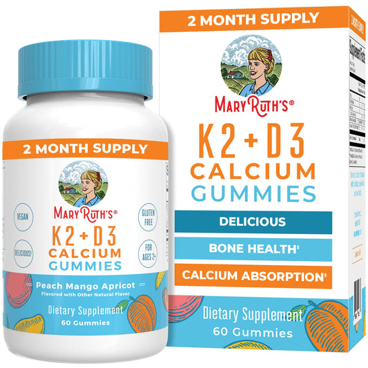 MaryRuth Organics Calcium with Vitamin D & Vitamin K2, 2 Month Supply, Calcium Supplement Supports Bone Health & Joint Support, with Vitamins D3 K2 Gummies, Vegan, Non-GMO, Gluten Free, 60 Count - NutriGlobal