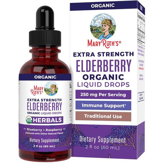 MaryRuth Organics Elderberry Syrup Extra Strength, USDA Organic Elderberry, Sugar Free Adults & Kids Immune Support Supplement for Ages 1+, Clean Label Project Verified®, Vegan, Gluten Free, 2 Fl Oz - NutriGlobal