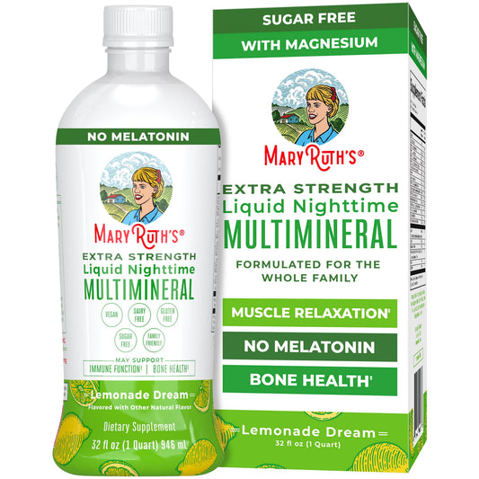 MaryRuth Organics Extra Strength Nighttime Liquid Multimineral | Sugar Free | Calm Magnesium Citrate | NO Melatonin | Calcium Magnesium Zinc | Muscle Relaxation | Lemonade Flavor | Vegan | 32 Serving - NutriGlobal