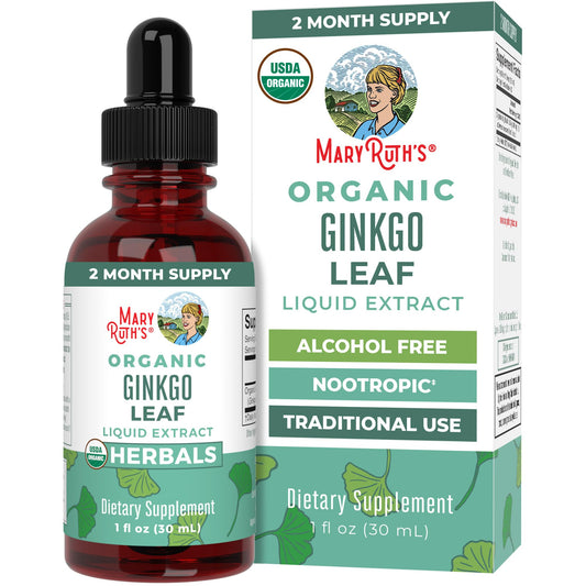 MaryRuth Organics Ginkgo Leaf Liquid Drops | Herbal Supplement | Nootropic | Circulatory System & Nervous System Health | USDA Organic | Non-GMO | Vegan | 60 Servings - NutriGlobal