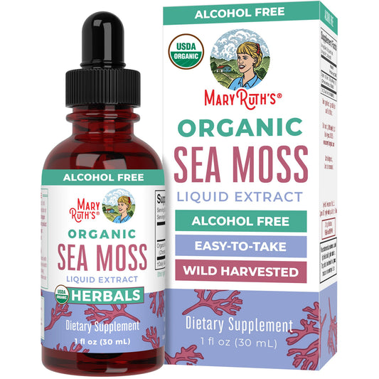 MaryRuth Organics Irish Sea Moss Liquid Drops | Chondrus Crispus | Wild Harvested | Organic Irish Moss Formulated for Adults & Kids Ages 14+ | Unflavored | Sugar Free | Vegan | Non-GMO | 1 Fl Oz - NutriGlobal
