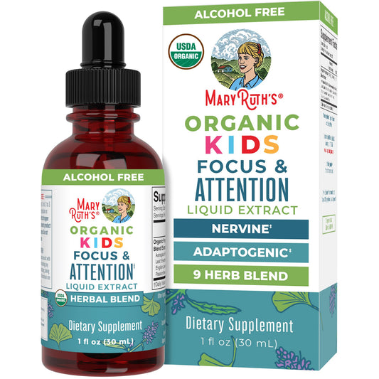 MaryRuth Organics Kids Focus & Attention Drops | USDA Organic Drops | Ginkgo Biloba | Rhodiola Root & Licorice Root | Adaptogenic | Calm | Vegan | Non-GMO | Gluten Free | 30 Servings - NutriGlobal
