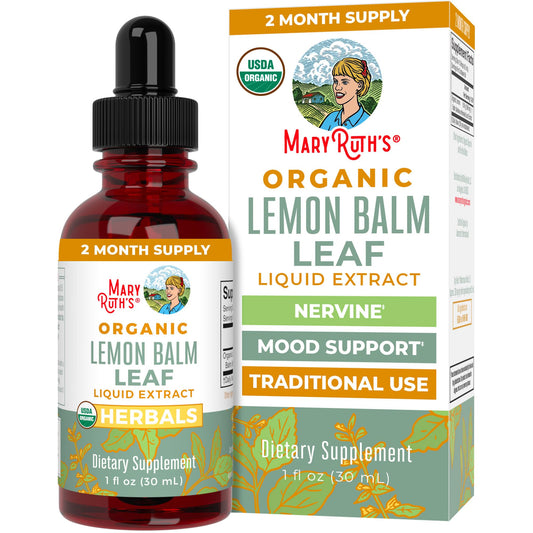 MaryRuth Organics Lemon Balm Leaf Liquid Extract | Mood Support | Relaxation | Calming | Nervine Herbal | Lemon Balm Tincture | USDA Organic | Vegan | Non-GMO | Gluten Free | 1 Fl Oz - NutriGlobal