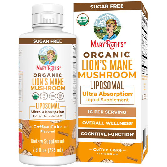 MaryRuth Organics Lions Mane Supplement | Ultra Absorption Liposomal | Full Spectrum Lion's Mane Mushroom | 200mg Beta-Glucans Per Serving | USDA Organic | Vegan | 7.6 oz | 15 Servings - NutriGlobal