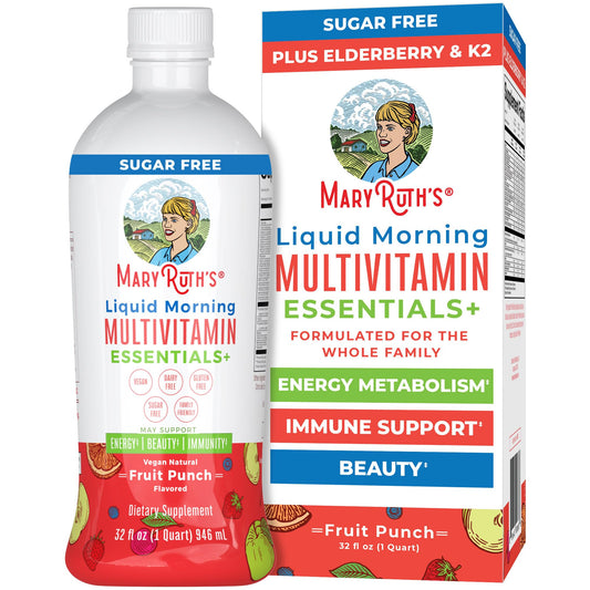 MaryRuth Organics Liquid Morning Multivitamin Essentials+ | Vitamin A C D E B6 B12 Biotin Zinc, Mens Womens Multivitamin, Immune Support, Beauty | Sugar Free | Vitamins for Ages 1+ | Vegan | 32 Fl Oz - NutriGlobal