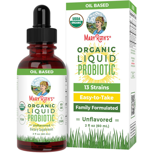 MaryRuth Organics Liquid Probiotic for Ages 4+ | 2 Billion CFU | 13 Probiotic Strains | Gut Health & Digestive Support | Gas & Bloating Support | Vegan | Gluten Free | Travel-Friendly | 20 Servings - NutriGlobal
