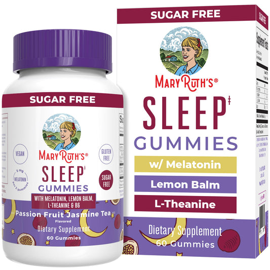 MaryRuth Organics Melatonin 5mg Sleep Gummy with L-Theanine | Lemon Balm | Vitamin B6 | Sugar-Free | Relaxation | Vegan | Non-GMO | Gluten Free | 60 Count - NutriGlobal
