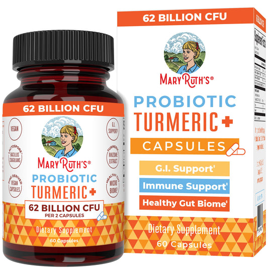 MaryRuth Organics Probiotic Turmeric + Extra GI Support | 62 Billion CFU | Organic Ingredients Turmeric Complex with Probiotics | Turmeric Curcumin Capsules for Digestion | Vegan | 60 Count - NutriGlobal