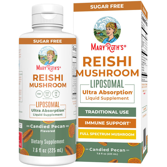 MaryRuth Organics Reishi Vegan Mushroom Supplement | Ultra Absorption Liposomal | Immune Support with 200mg Beta-Glucans, Vegan |Full Spectrum Reishi Mushrooms Fruiting Body | 7.6 oz, - NutriGlobal