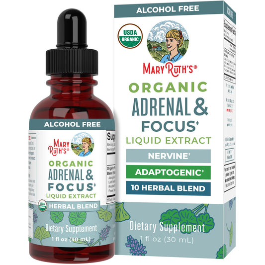 MaryRuth Organics - USDA Organic Brain Nootropic Supplement for Adults with Ginkgo Biloba & Astragalus | Focus & Adrenal Support | Brain & Memory Drops | Vegan | Non-GMO | Gluten Free | 30 Servings - NutriGlobal